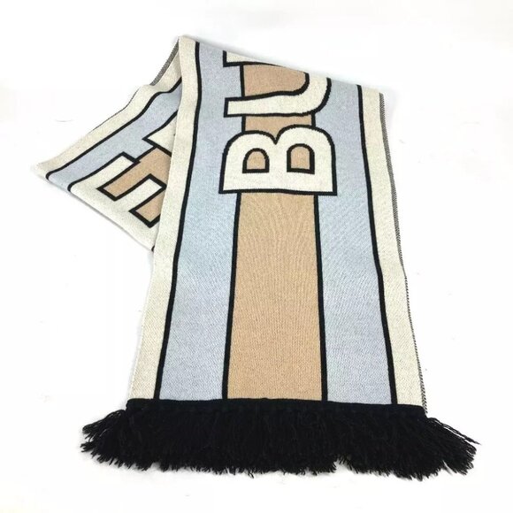 BURBERRY 8021740 border logo fringe Scarf Cashmere - Picture 1 of 11